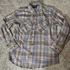 Kenneth Cole Shirt Mens Medium Gray Brown Plaid Button Down Slim Fit Casual